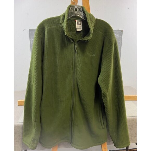 Northface Men's Sz. L Green Full Zip Fleece Jacket Waffle Thermal VG+ - Picture 9 of 12